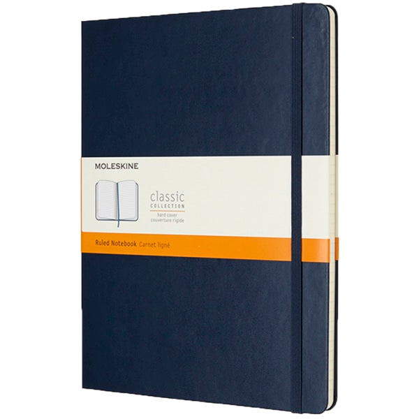 Moleskine Ruled Notebook XL Hard Cover Sapphire Blue: Journal with Elastic Closure, Pocket & Ribbon Marker, 192 Pages