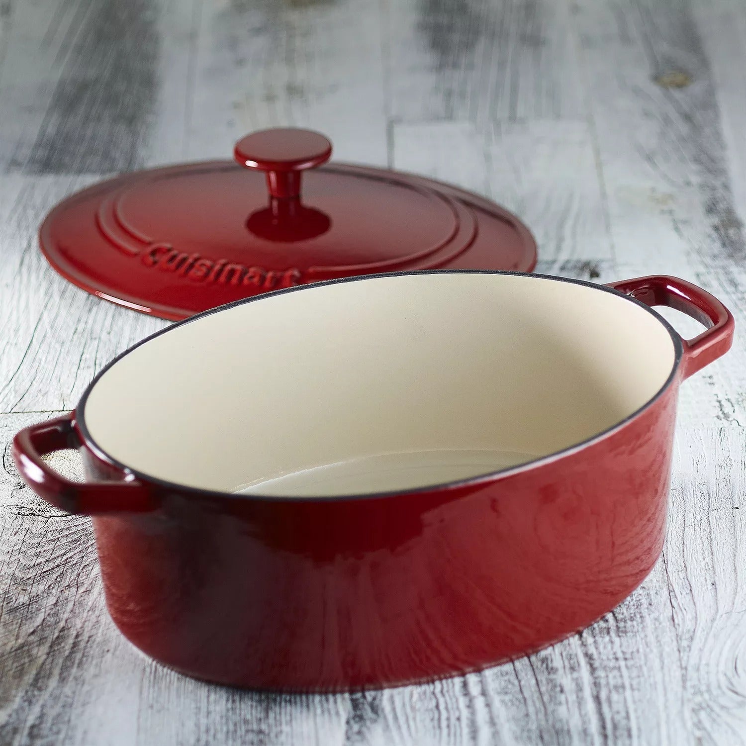 Casserole Dish - Oval Cast Iron 5.5 QT with Cover Red by Homeportonline
