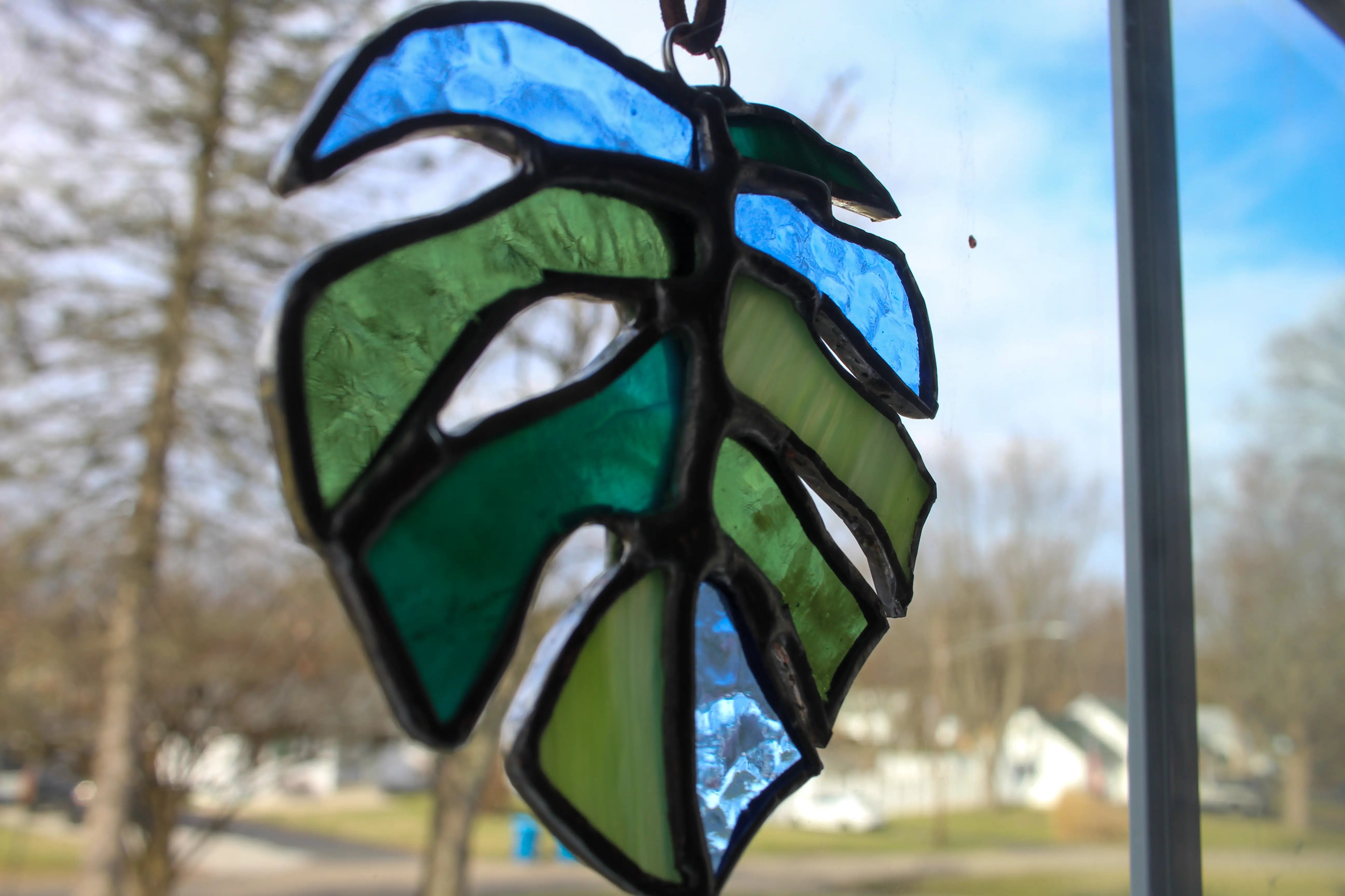 Monstera Leaf Stained Glass Suncatcher