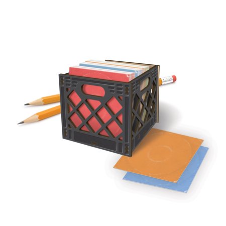 Genuine Fred for The Record  Milk Crate Notecard Holder  Includes 64 Vinyl-Inspired Note Cards