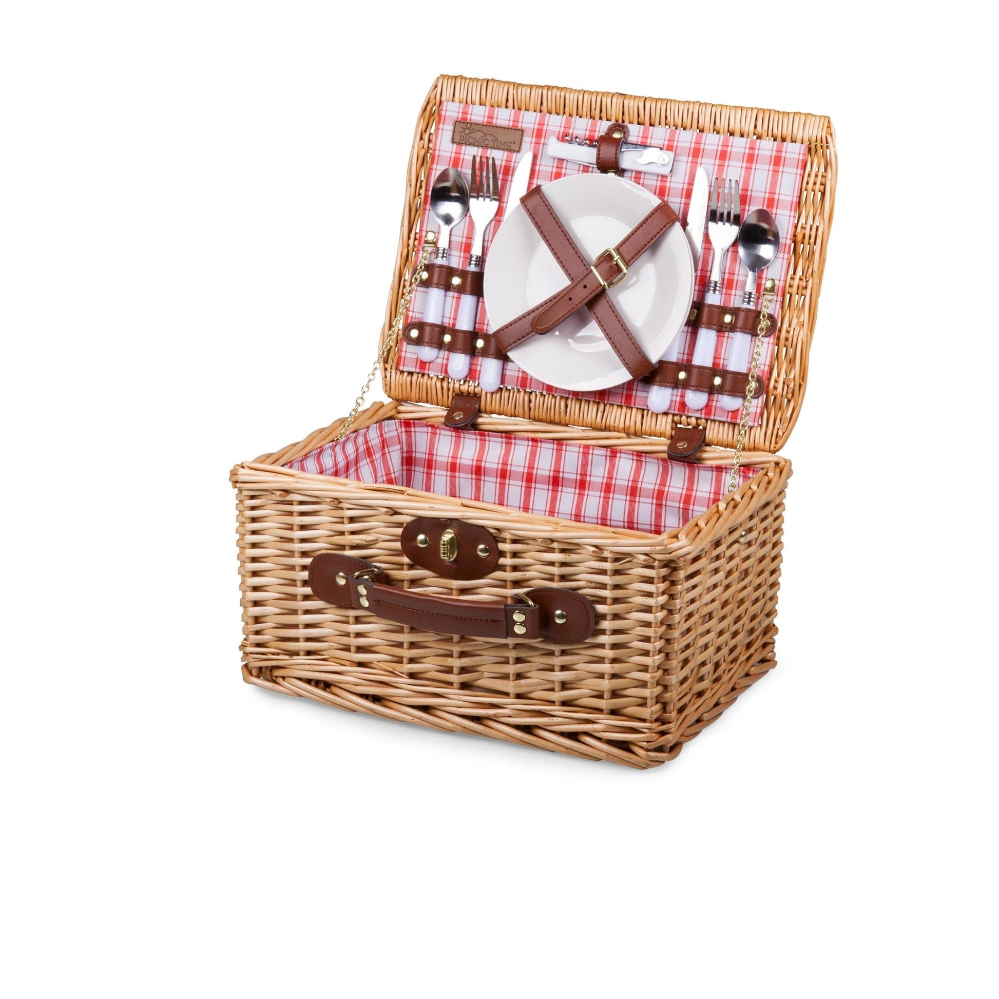Catalina Picnic Basket - Red/White Plaid - Service For 2 by Homeportonline