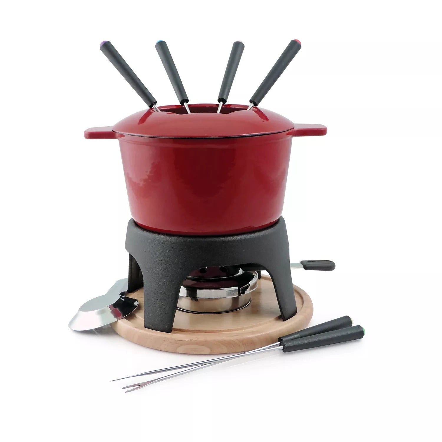 Fondue Pot - Cast Iron Sierra 11pc Set Cherry Red by Homeportonline
