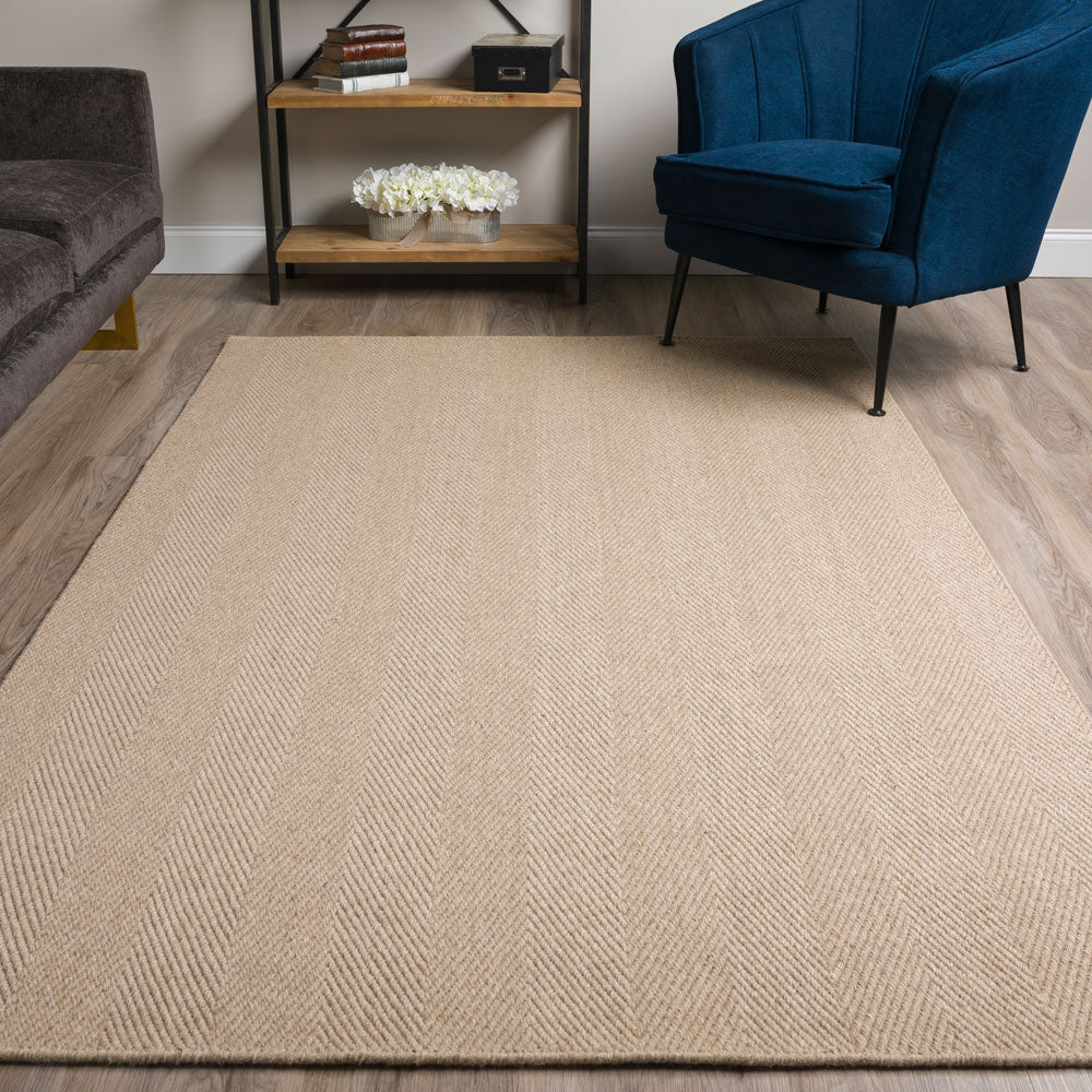 Monaco Herringbone Wool Rug Putty 3'6"X5'6" by Homeportonline