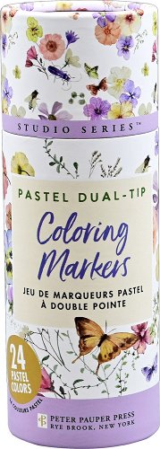 Art Center Markers Pastel Dual Tip 24 Colors Floral Cylinder Box by Homeportonline