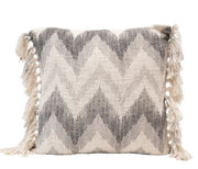 Pillow Stonewashed Cotton Slub Chevron Zig Zag Print With Fringe 20" Square by Homeportonline