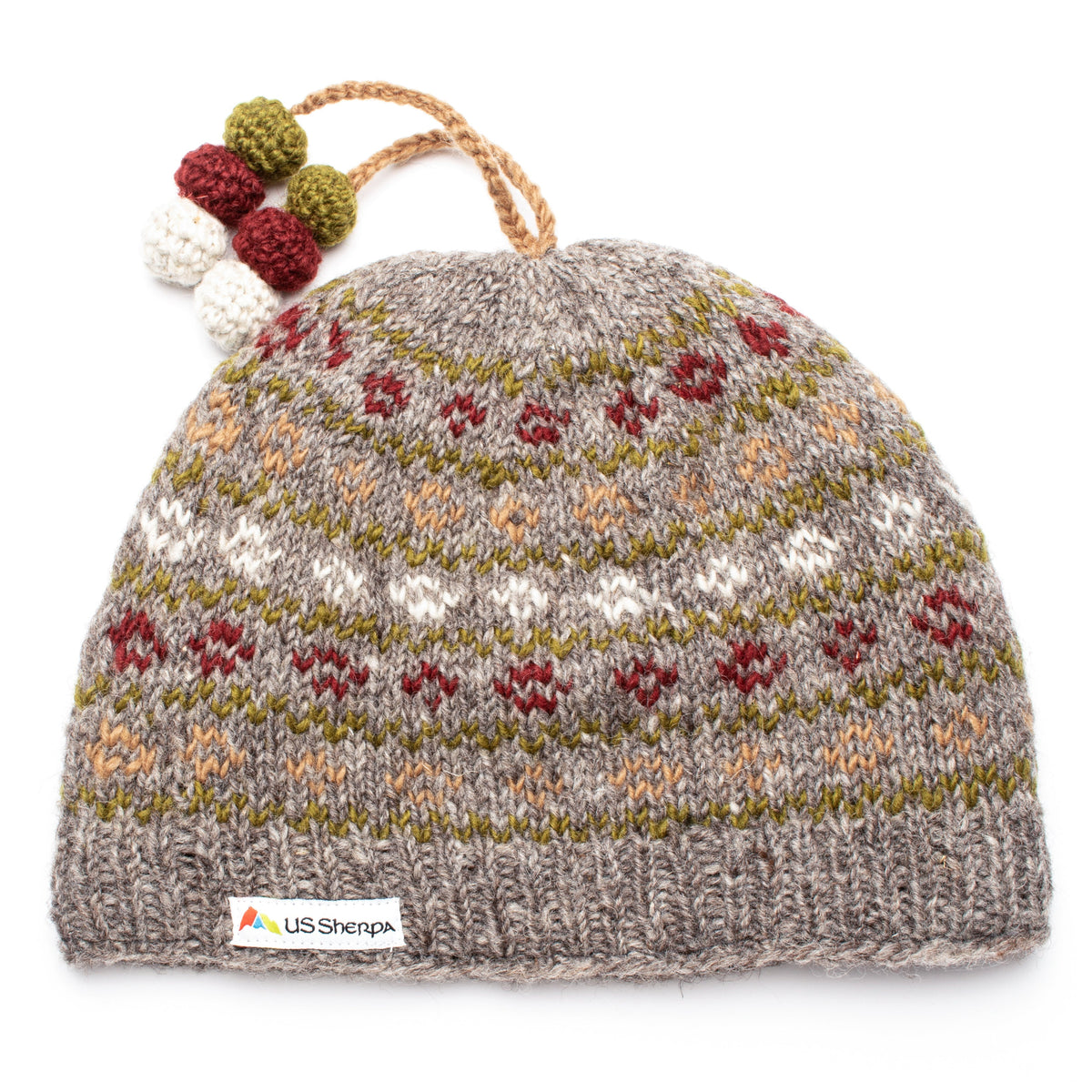 Thame Pom Tassel Hat | Brown/Maroon by US Sherpa
