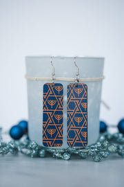 Hanukkah Blue & Gold Star & Menorah Wood Bar Dangles by SidePony Boutique
