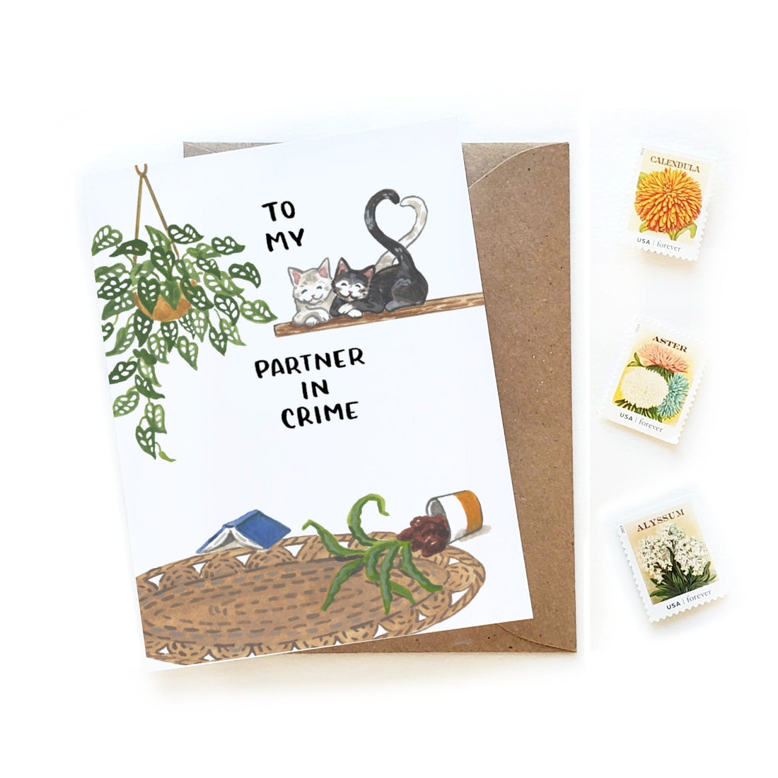 "To My Partner in Crime" Sneaky Cats Card by Wild Lark
