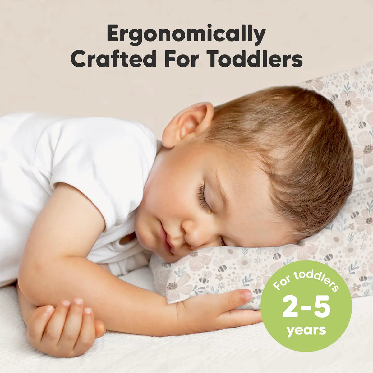 Natural Cotton Ergonomic Toddler Pillow | Floral