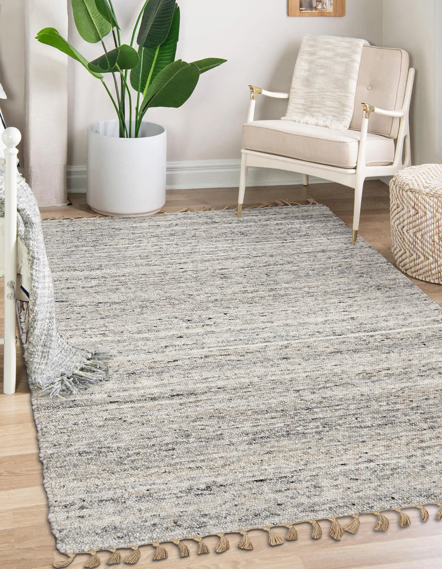 Verginia Berber Collection Natural & Black Rug 5.3' x 7.6' by Homeportonline