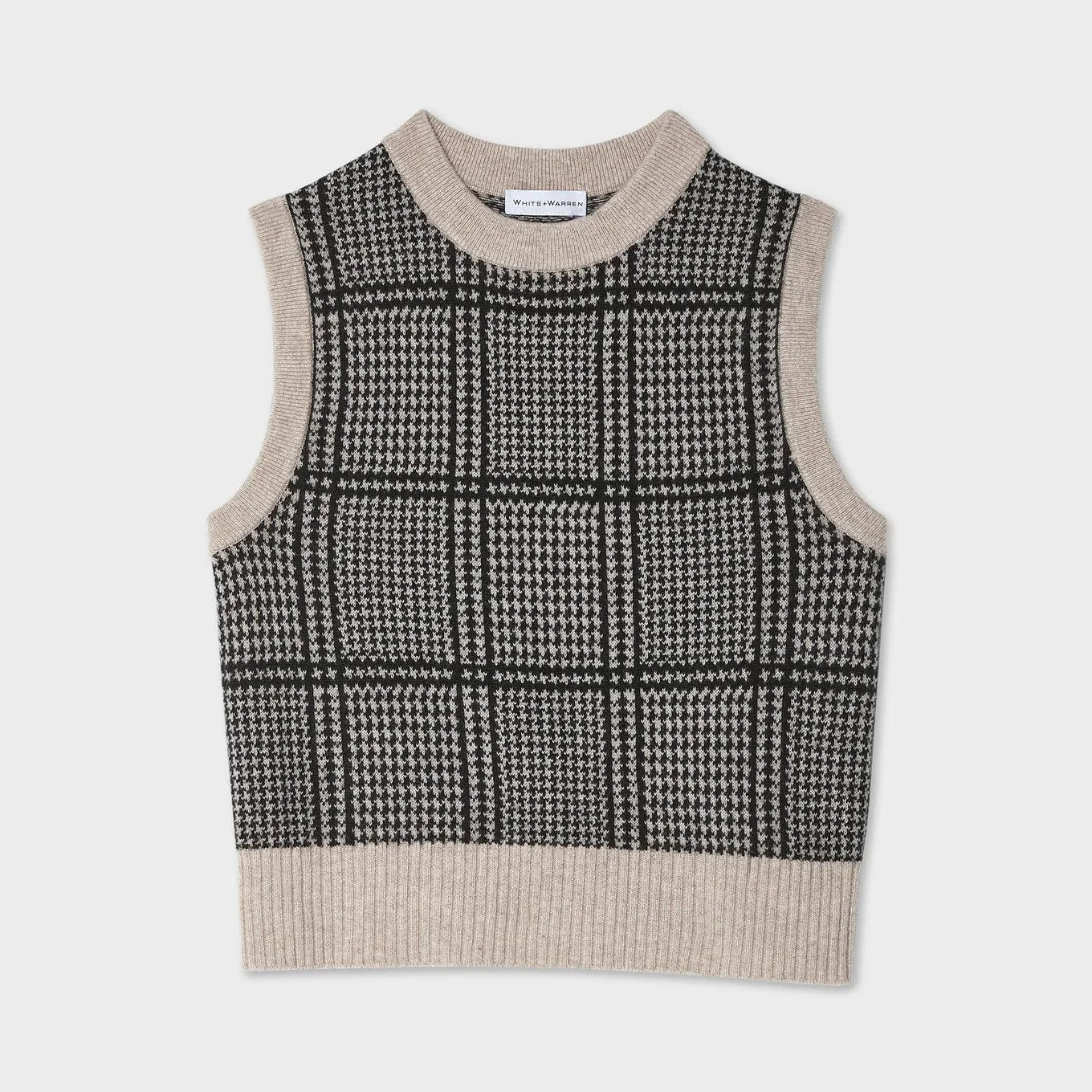 White + Warren Cashmere Brushed Houndstooth Shell