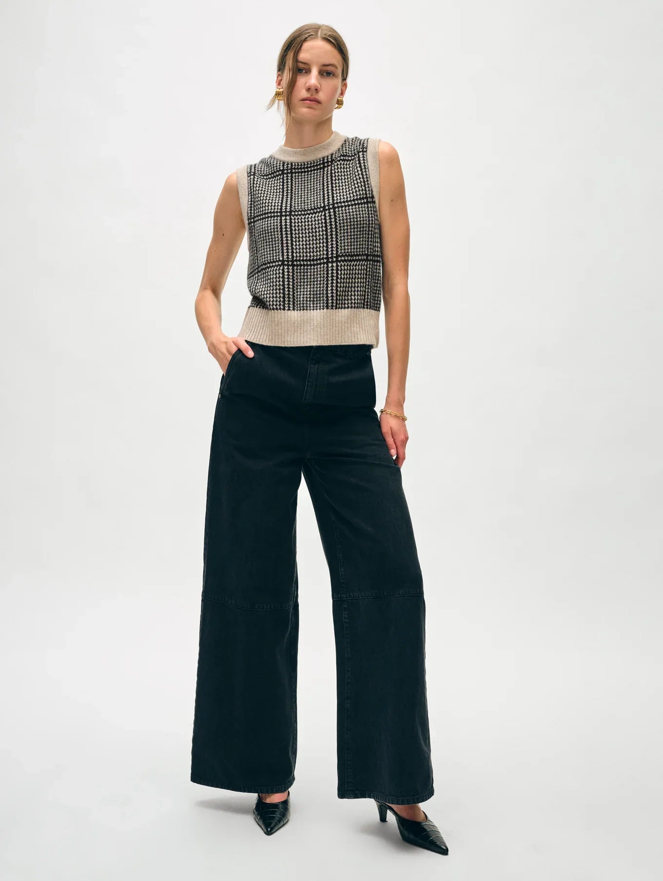 White + Warren Cashmere Brushed Houndstooth Shell