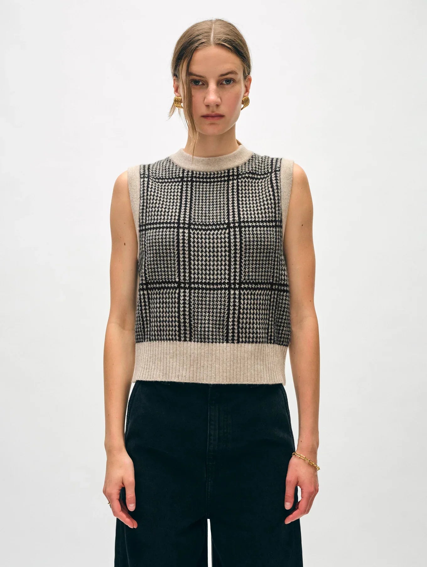 White + Warren Cashmere Brushed Houndstooth Shell