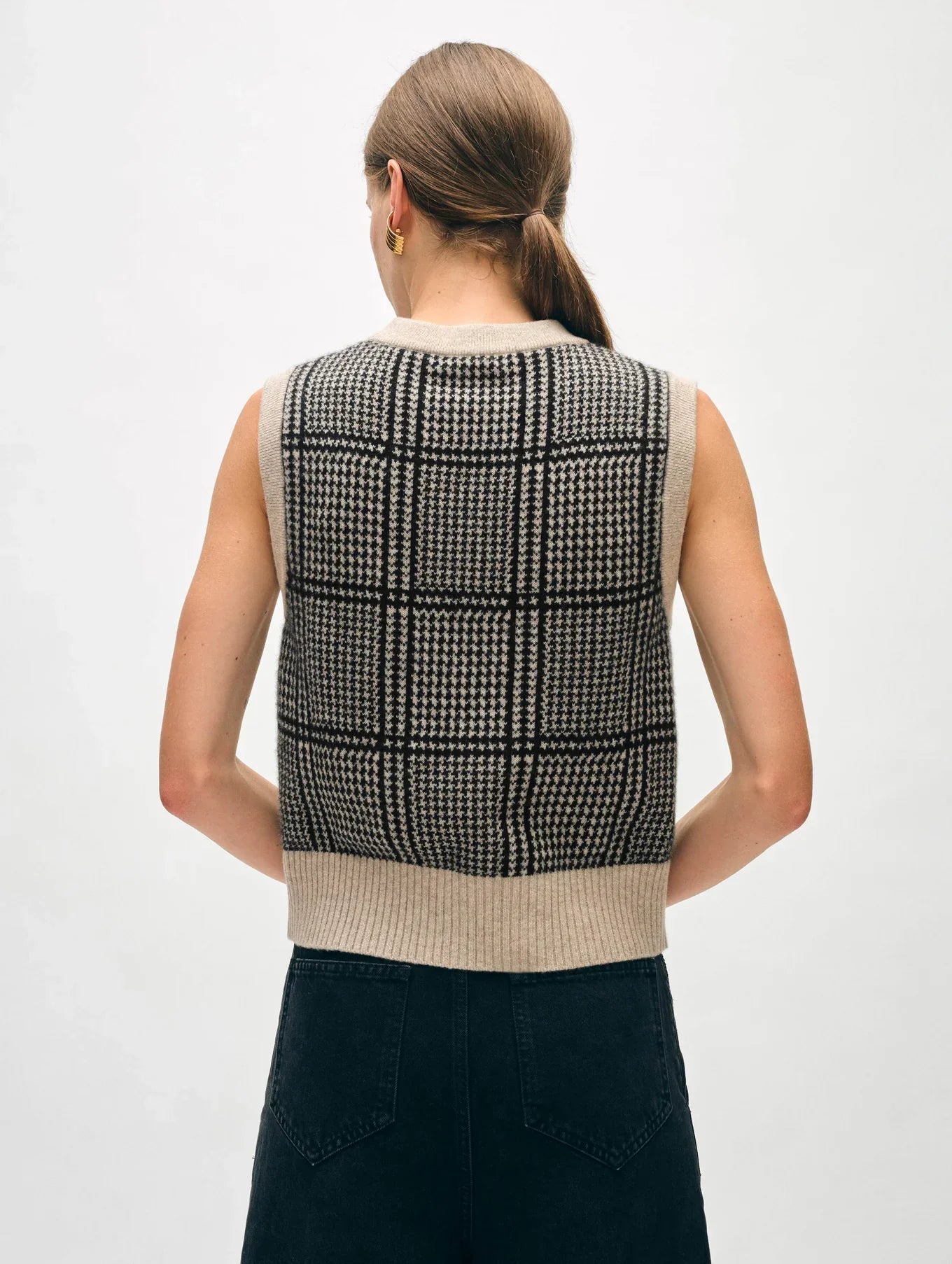 White + Warren Cashmere Brushed Houndstooth Shell