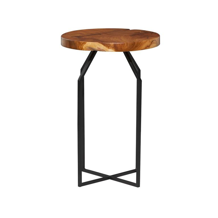 Table Teak Wood Brown Top, Black Base 16"d x24"h by Homeportonline