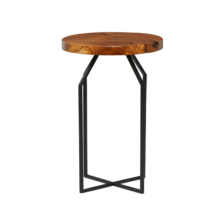 Table Teak Wood Brown Top, Black Base 16"d x24"h by Homeportonline