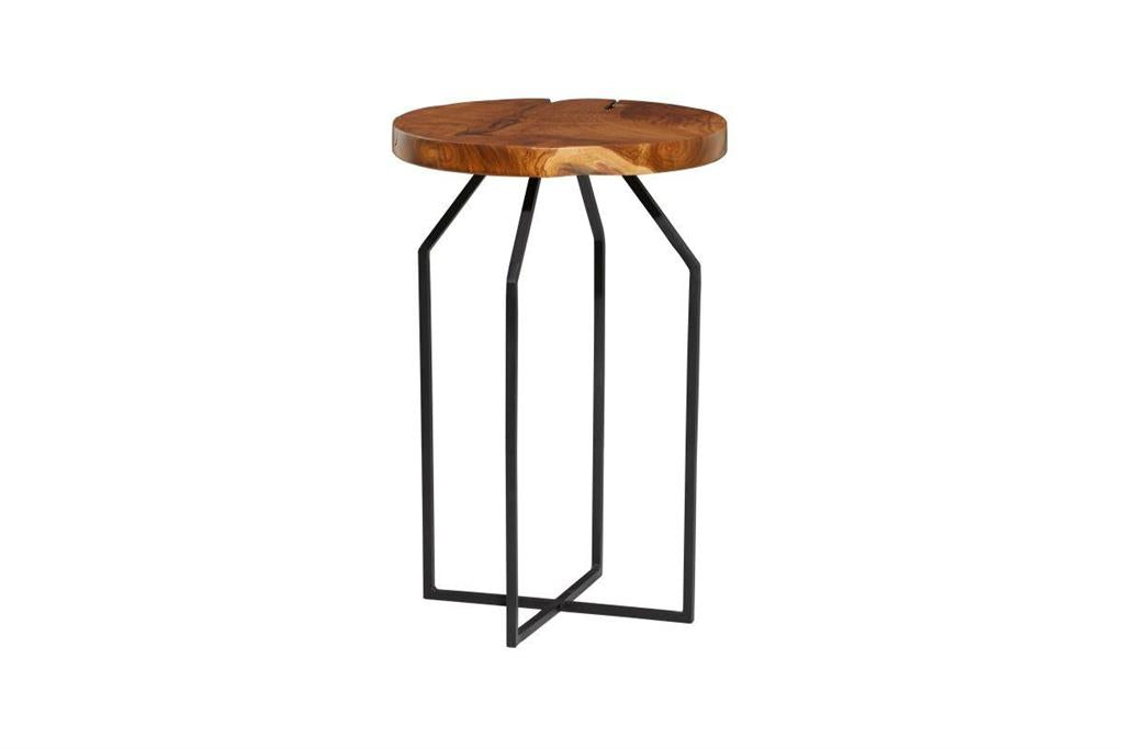 Table Teak Wood Brown Top, Black Base 16"d x24"h by Homeportonline