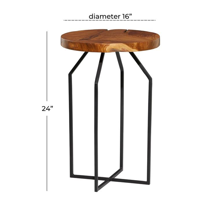 Table Teak Wood Brown Top, Black Base 16"d x24"h by Homeportonline