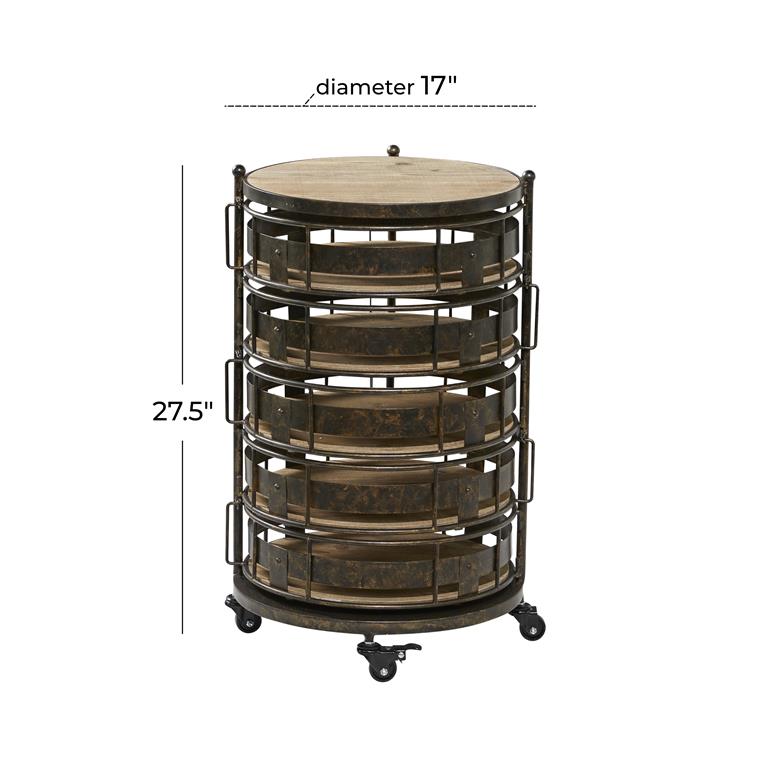 Brown metal Kitchen Rolling Cart - 6 Shelves by Homeportonline