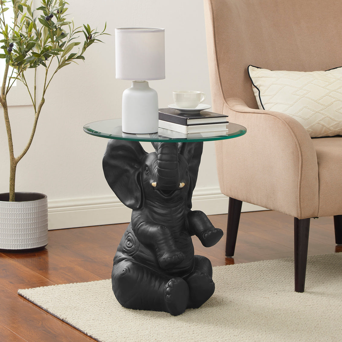 Ernie Elephant Side Table Base and Glass Top by Homeportonline
