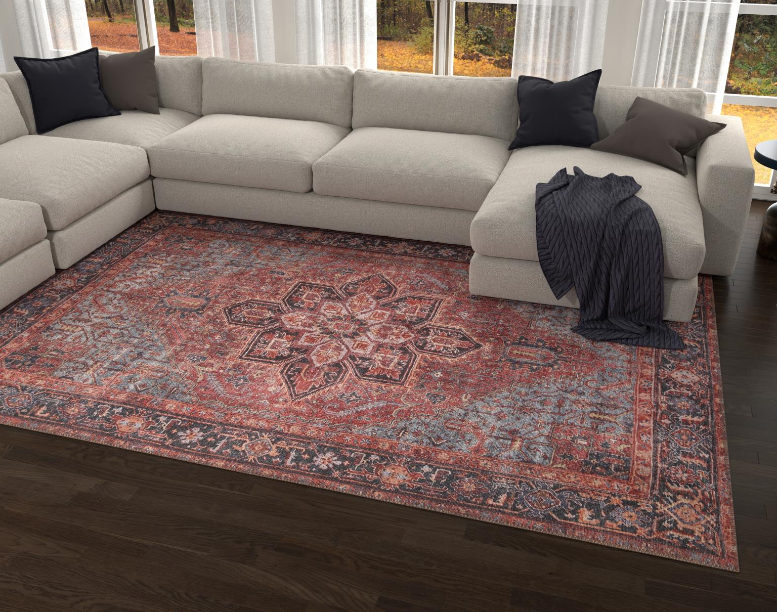 London Anna Red Washable Rug 3'9" x 5'6" by Homeportonline