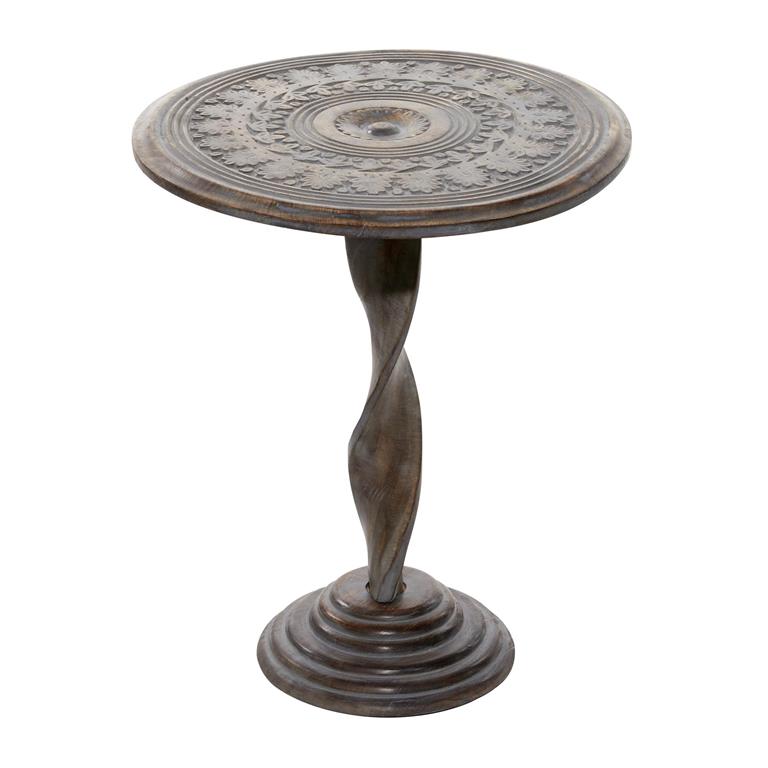 Table Wood Carved Floral Medallion Twisted Pedestal Base by Homeportonline