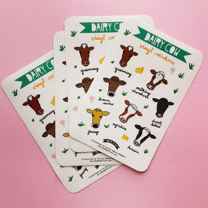 Dairy Cow Vinyl Sticker Sheet - Vermont, Wisconsin, Holstein