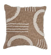 Pillow Cotton Slub Tan Tufted White Geometric Design 20" Square by Homeportonline