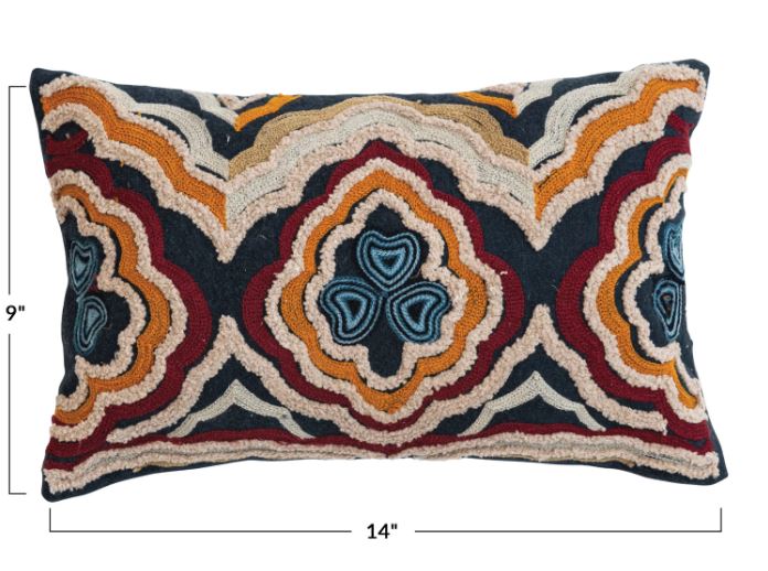 Pillow Lumbar Crewel Geometric Multi 14"L x 9"H by Homeportonline
