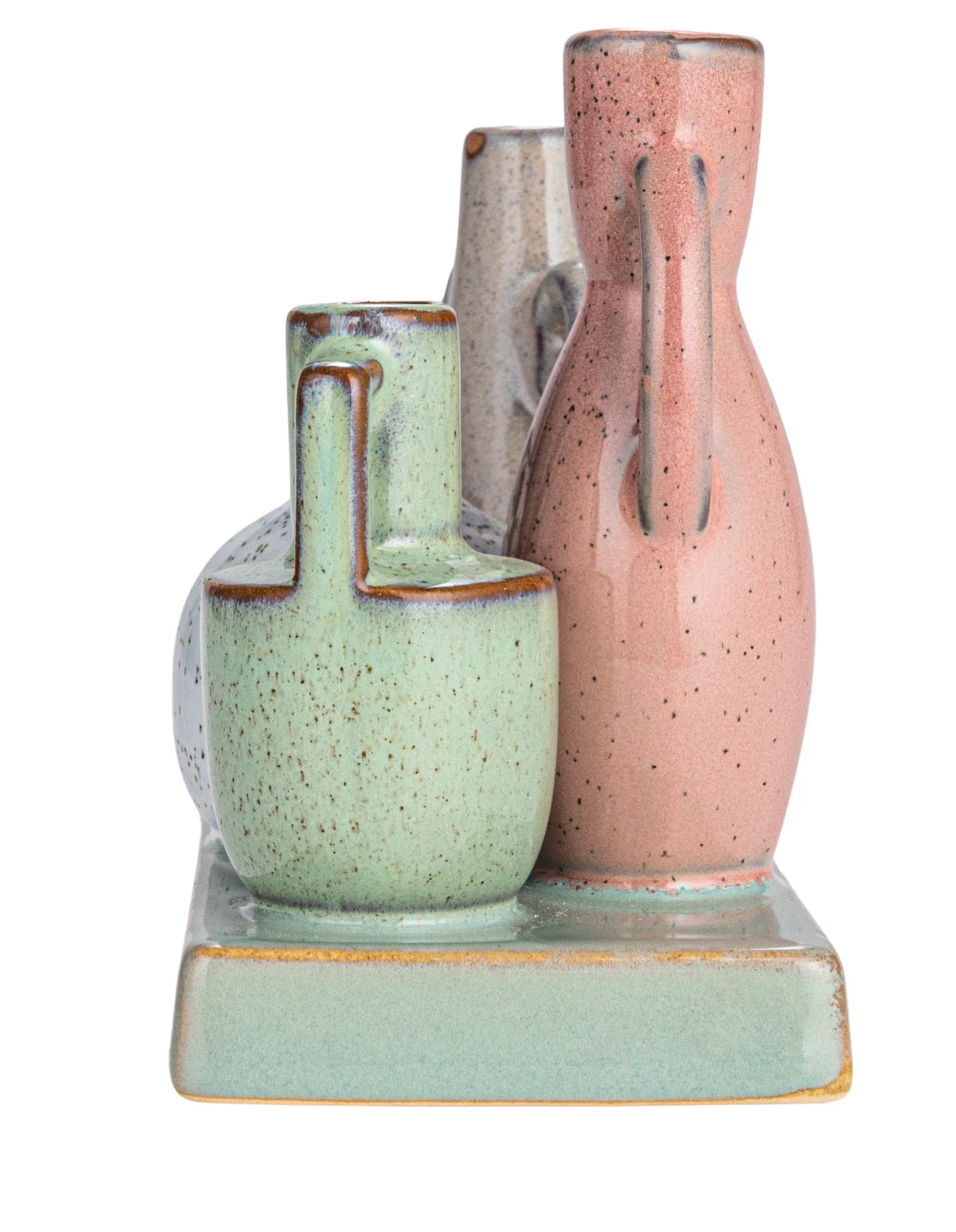 Vases Stoneware Set/4 Mounted on Tray Base Multicolor by Homeportonline