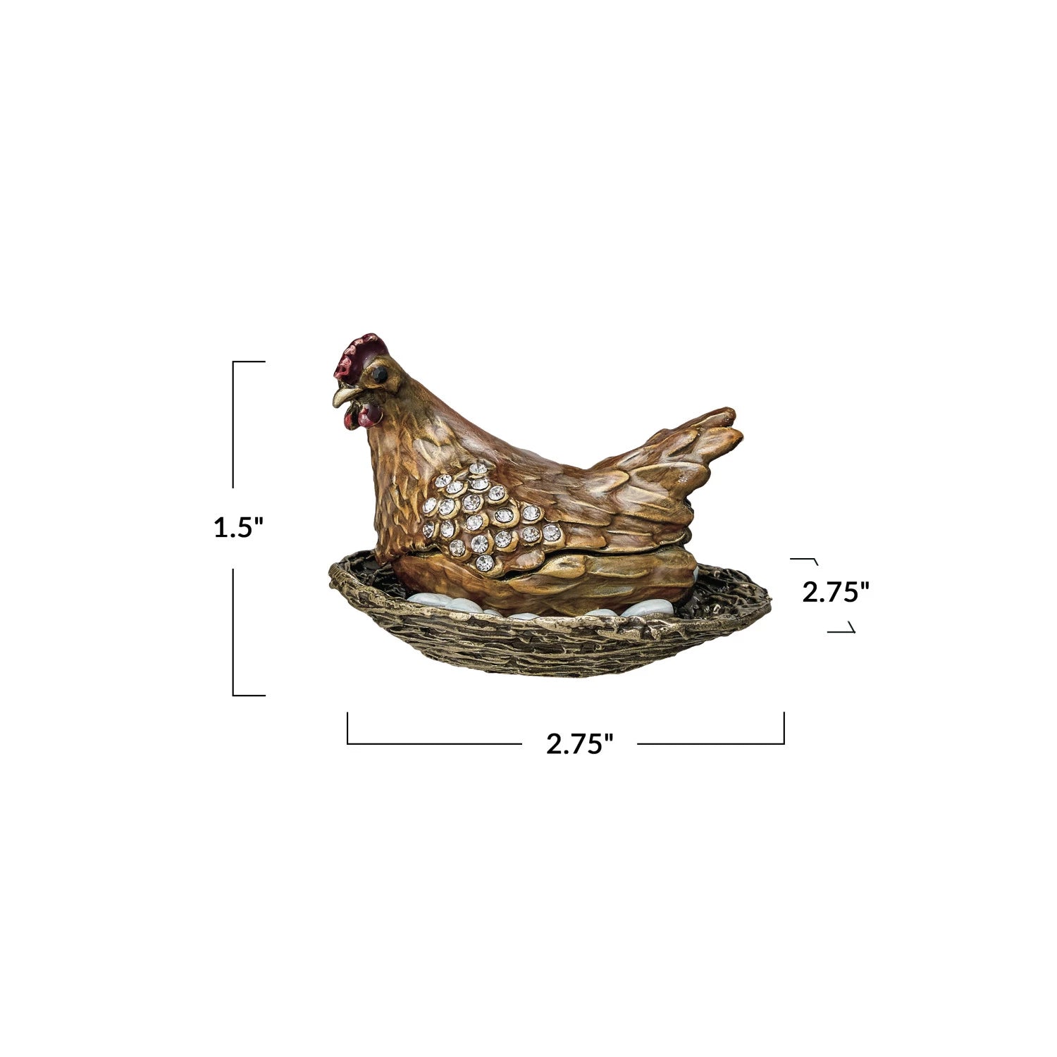Trinket Box Enameled Metal Hen on Nest 2.75"w x 1.5"h by Homeportonline
