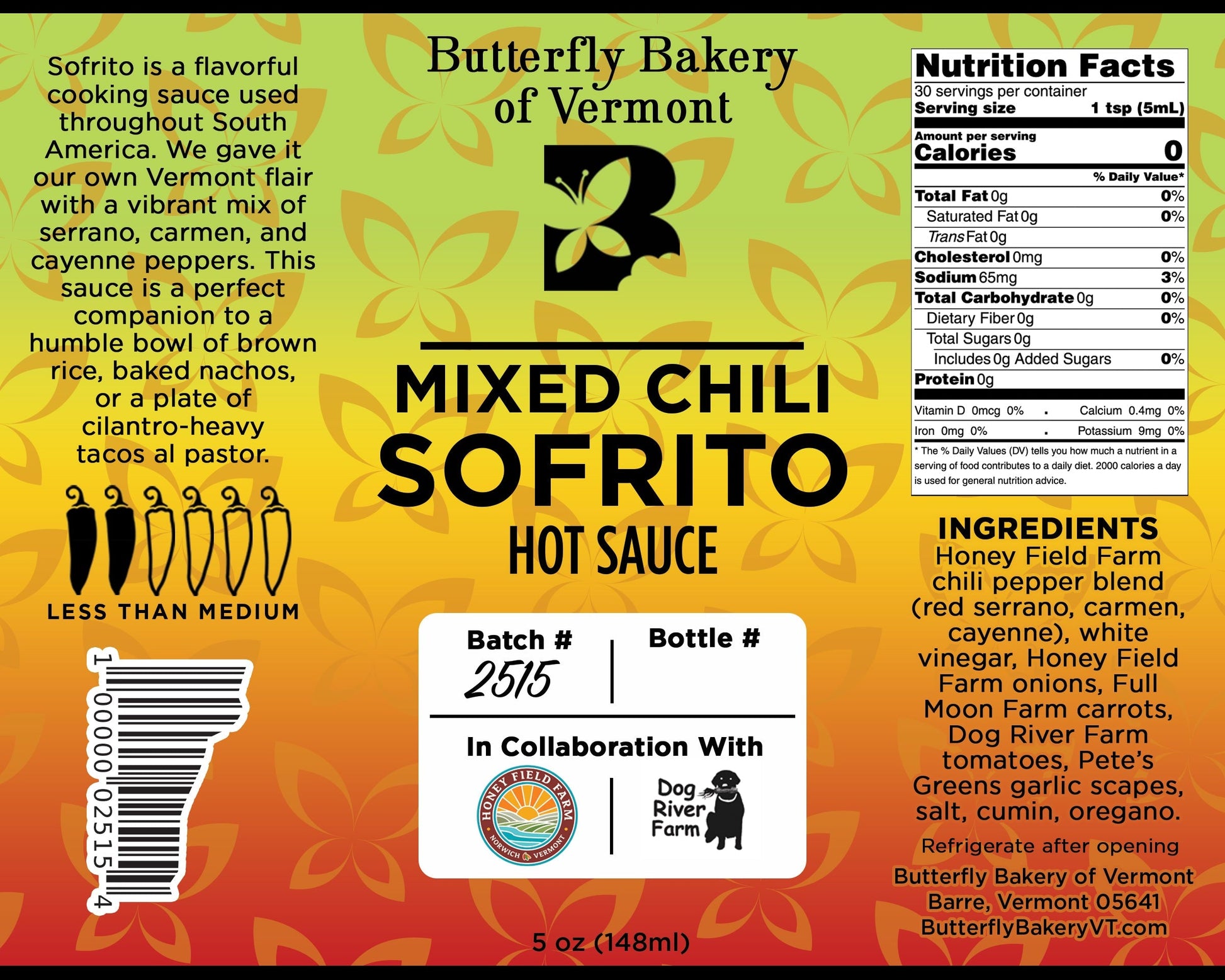 Mixed Chili Sofrito Hot Sauce by Butterfly Bakery of Vermont