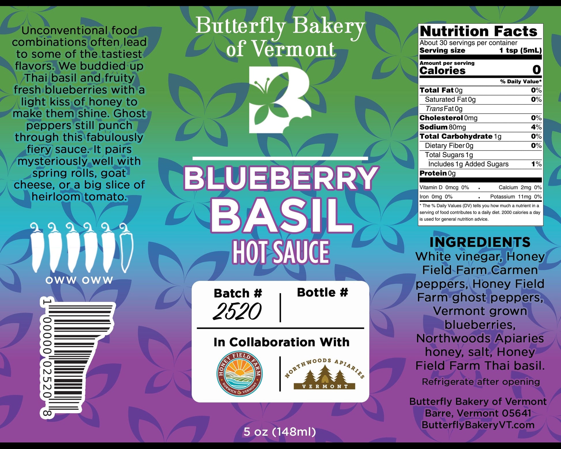 Blueberry Thai Basil Hot Sauce by Butterfly Bakery of Vermont