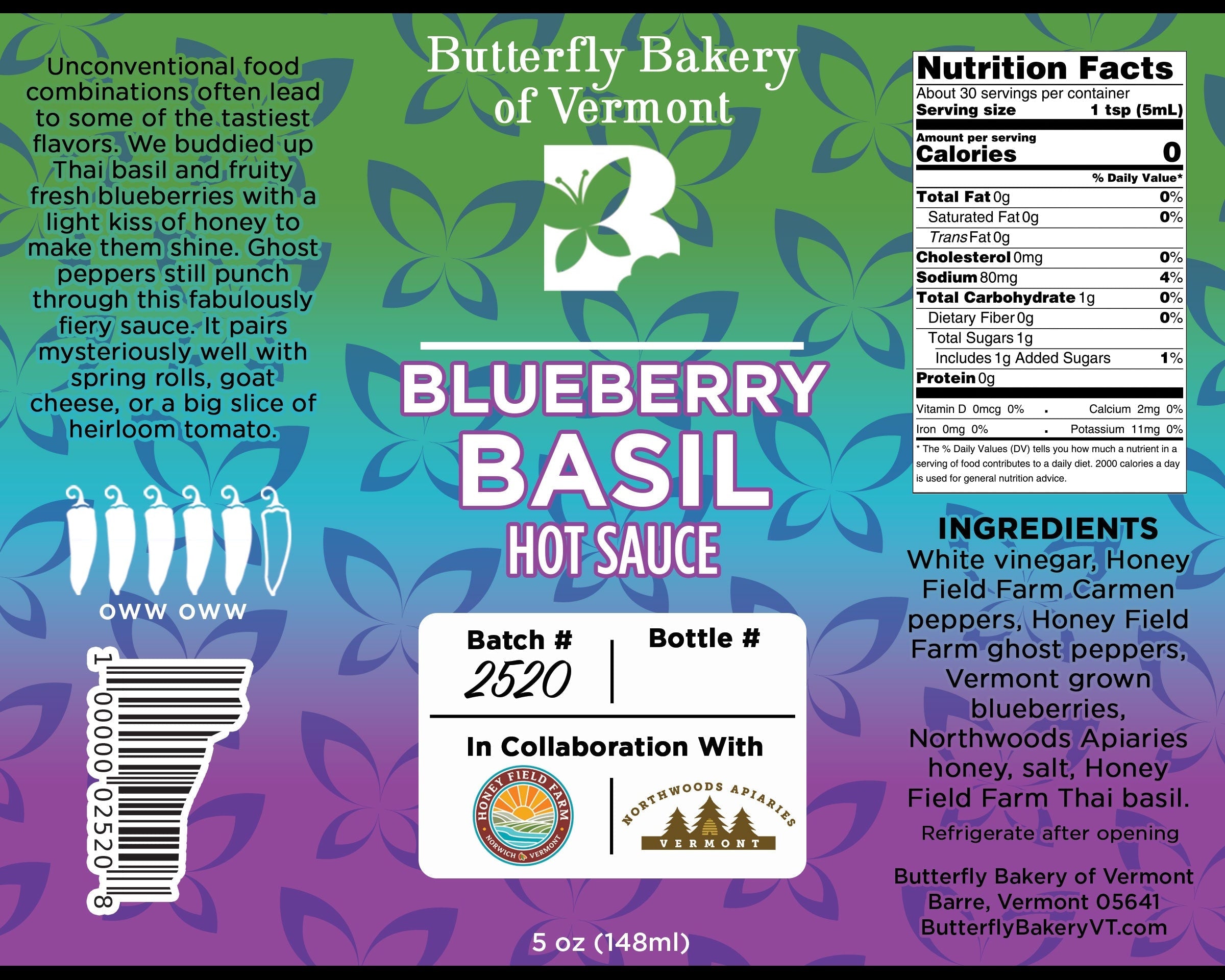 Blueberry Thai Basil Hot Sauce by Butterfly Bakery of Vermont
