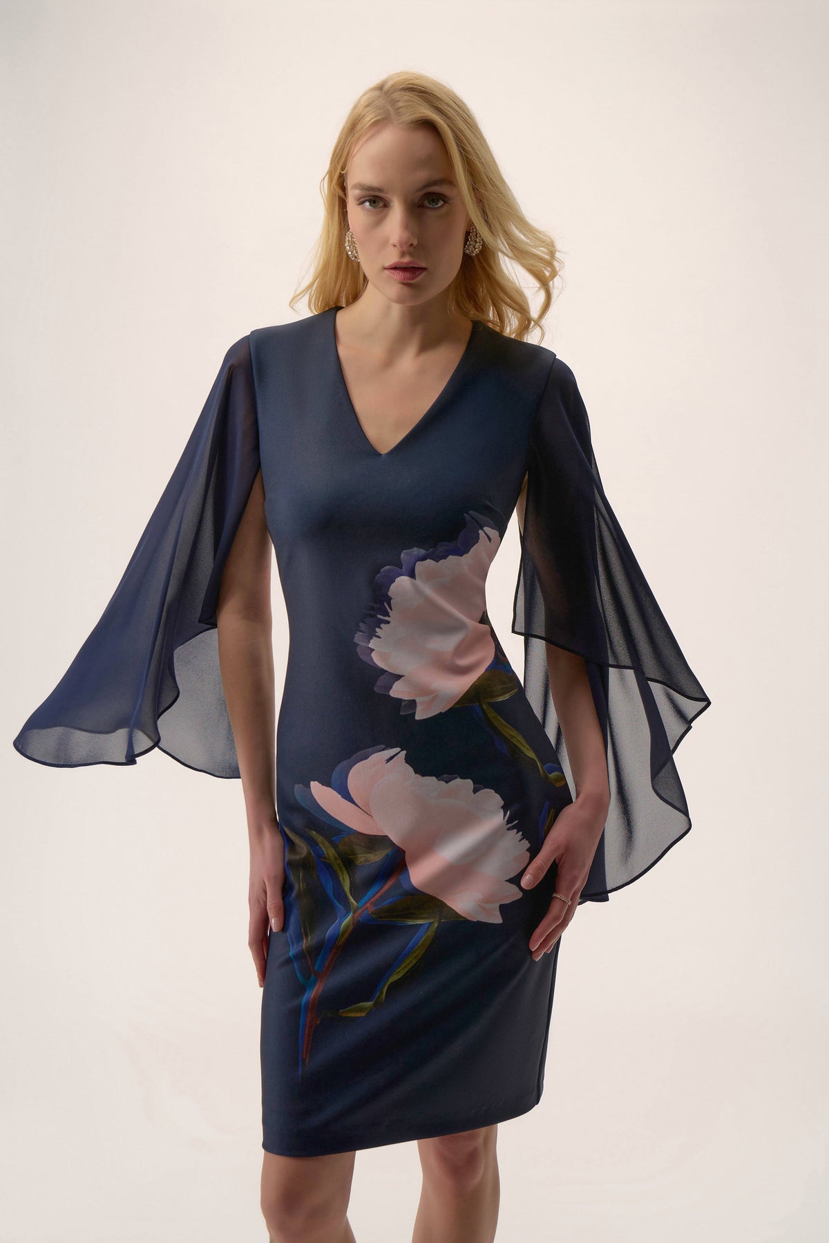 Joseph Ribkoff Silky Knit & Chiffon Floral Placement Sheath Dress