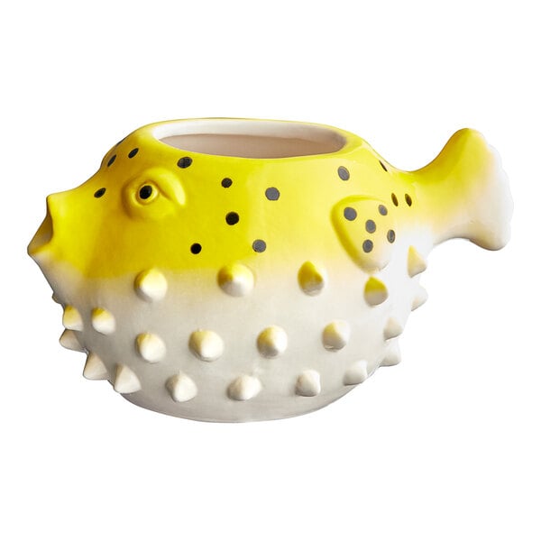Acopa 20 oz. Yellow Ceramic Pufferfish Mug by Homeportonline
