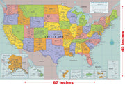 Wall Map Laminated USA 67"Wx45"H by Homeportonline