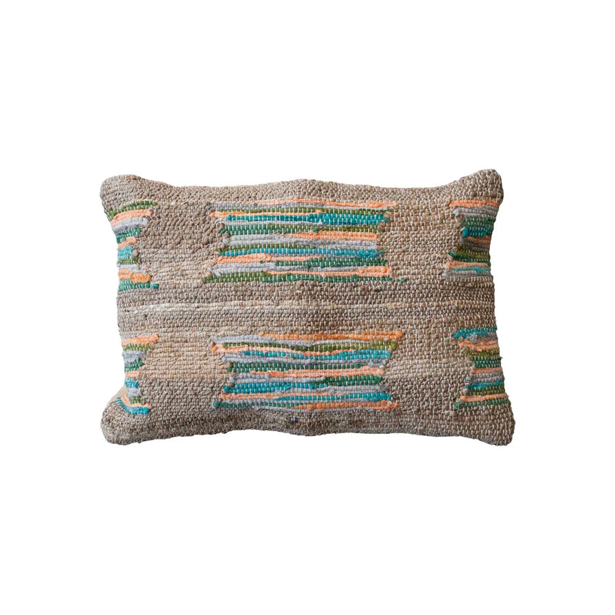 Lumbar Pillow Hand-Woven Jute & Cotton Chindi 24" x 16" by Homeportonline