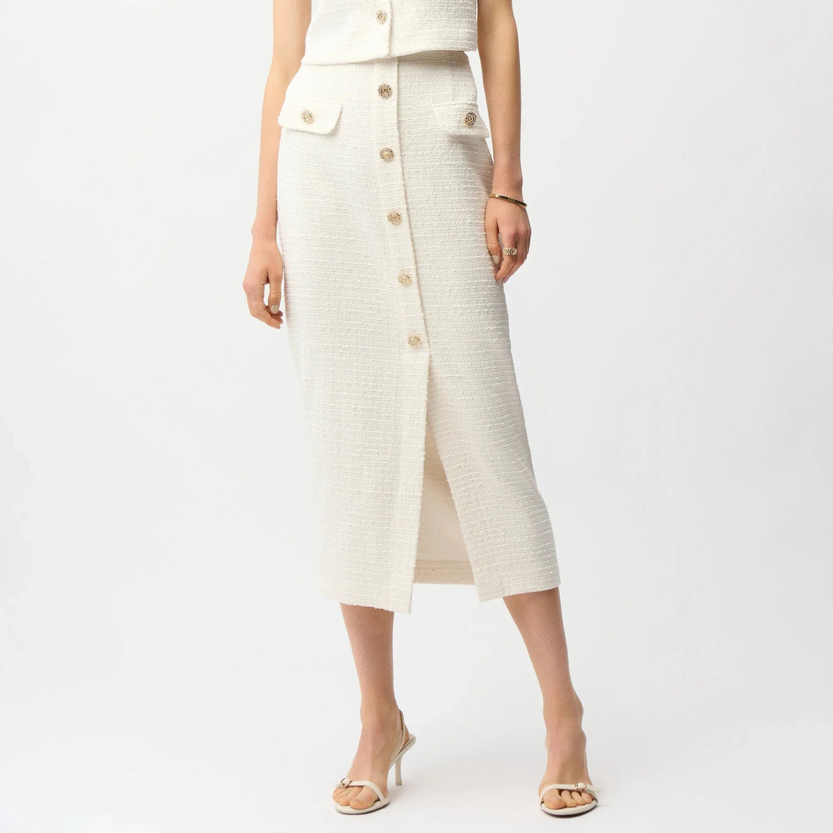 Joseph Ribkoff Bouclé Pencil Skirt With Gold Buttons