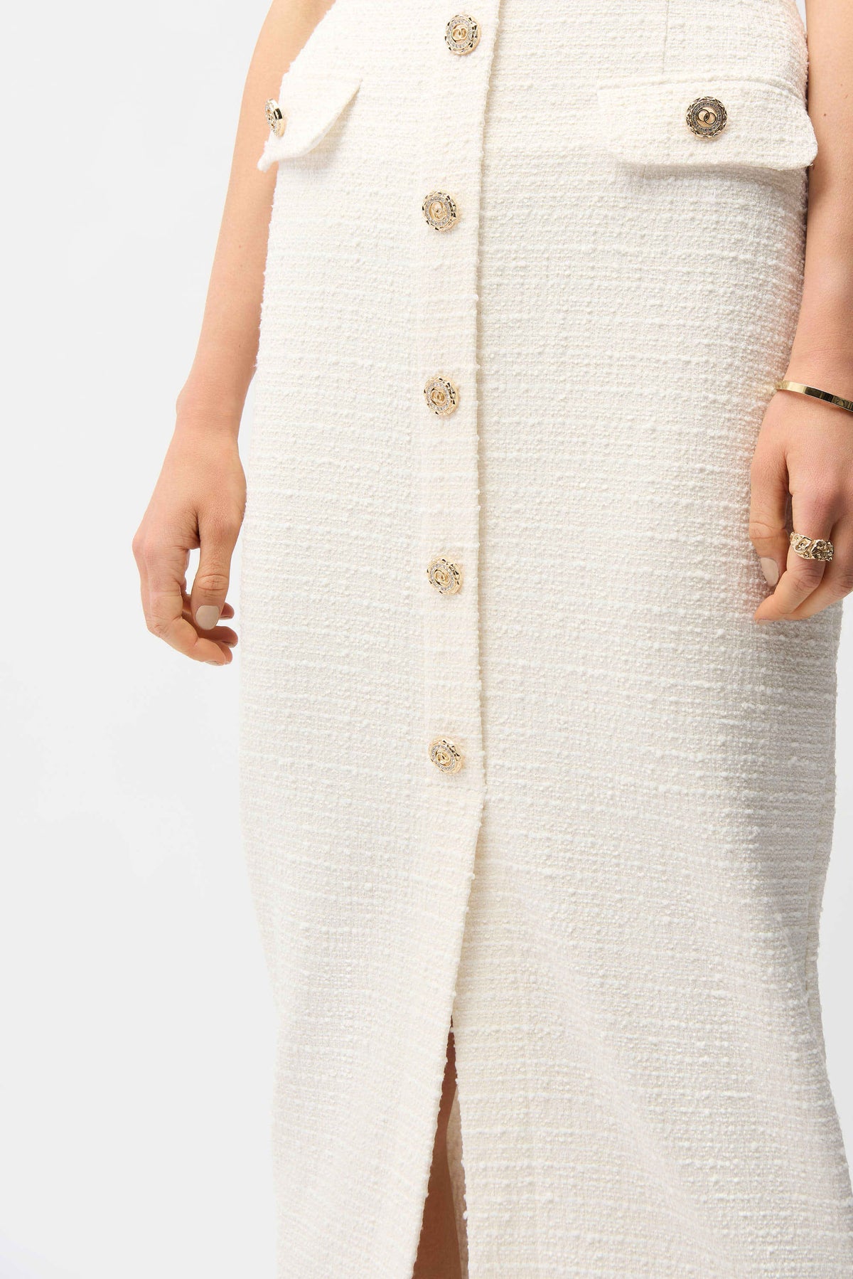 Joseph Ribkoff Bouclé Pencil Skirt With Gold Buttons