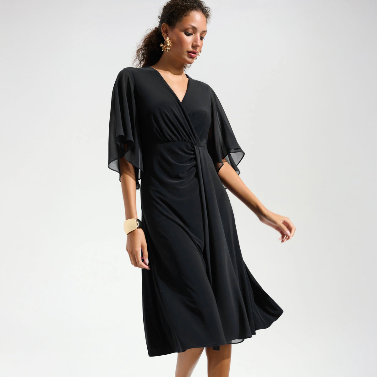 Joseph Ribkoff Silky Knit Fit and Flare Dress With Chiffon Draped Sash