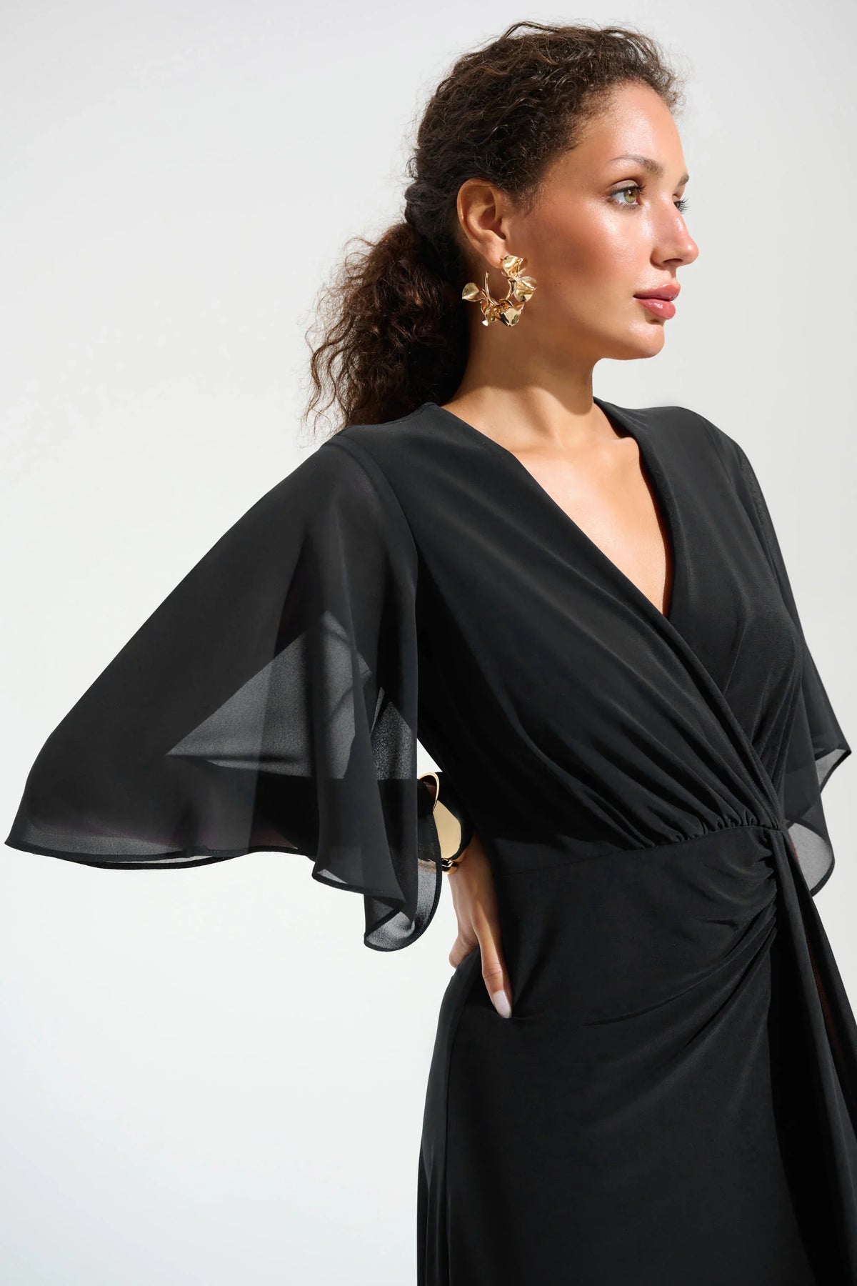 Joseph Ribkoff Silky Knit Fit and Flare Dress With Chiffon Draped Sash