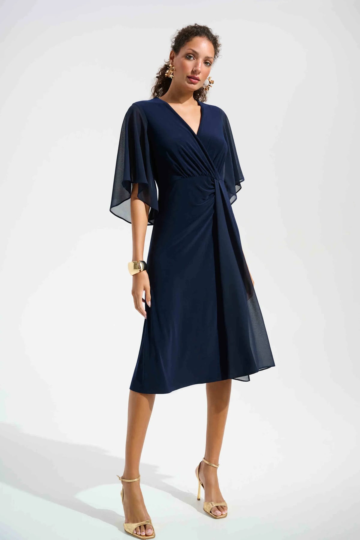 Joseph Ribkoff Silky Knit Fit and Flare Dress With Chiffon Draped Sash