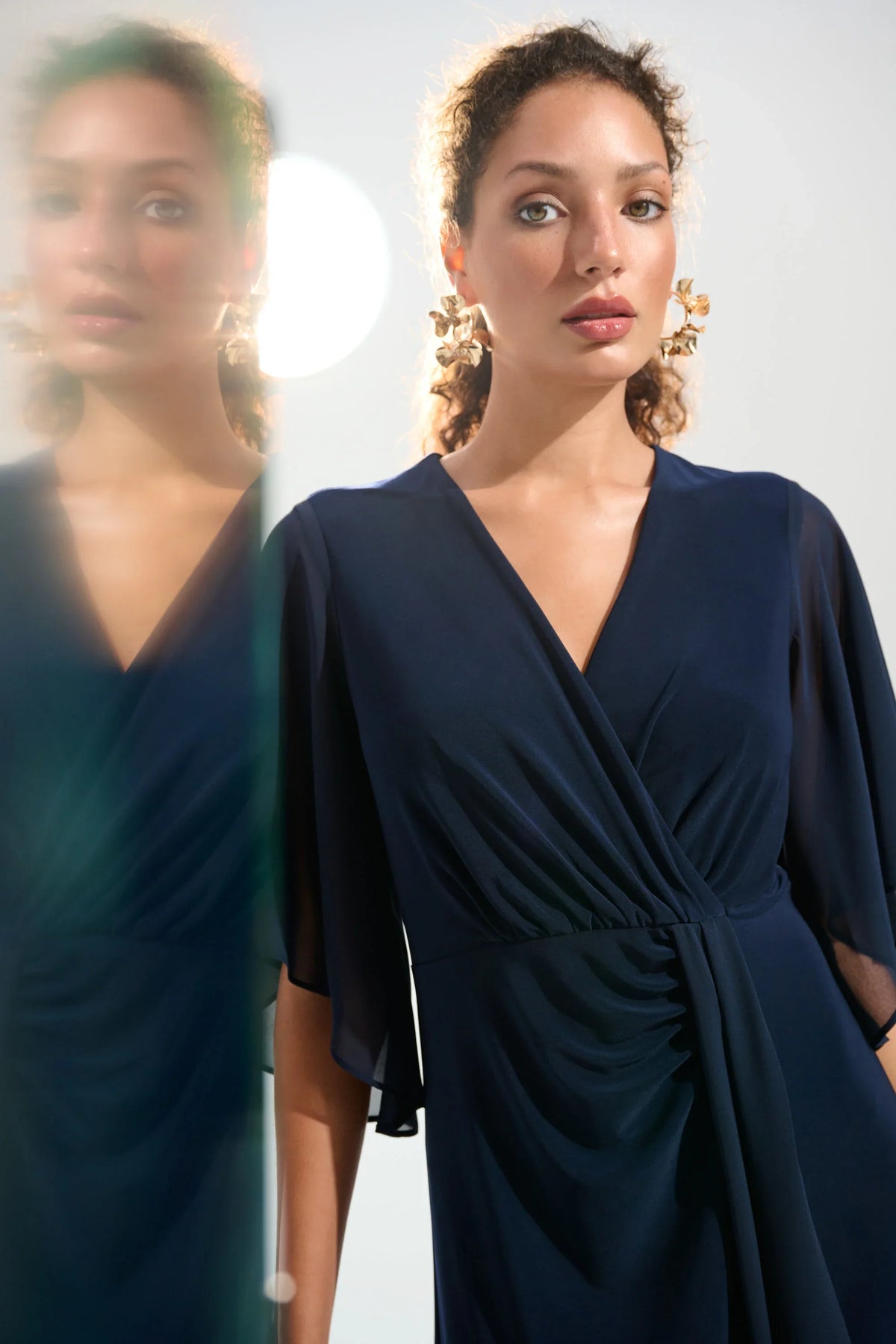 Joseph Ribkoff Silky Knit Fit and Flare Dress With Chiffon Draped Sash