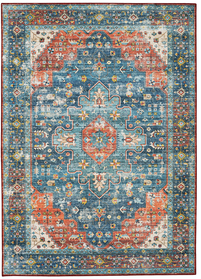 Washable Markum Teal and Rust Rug 5ft x 7ft by Homeportonline