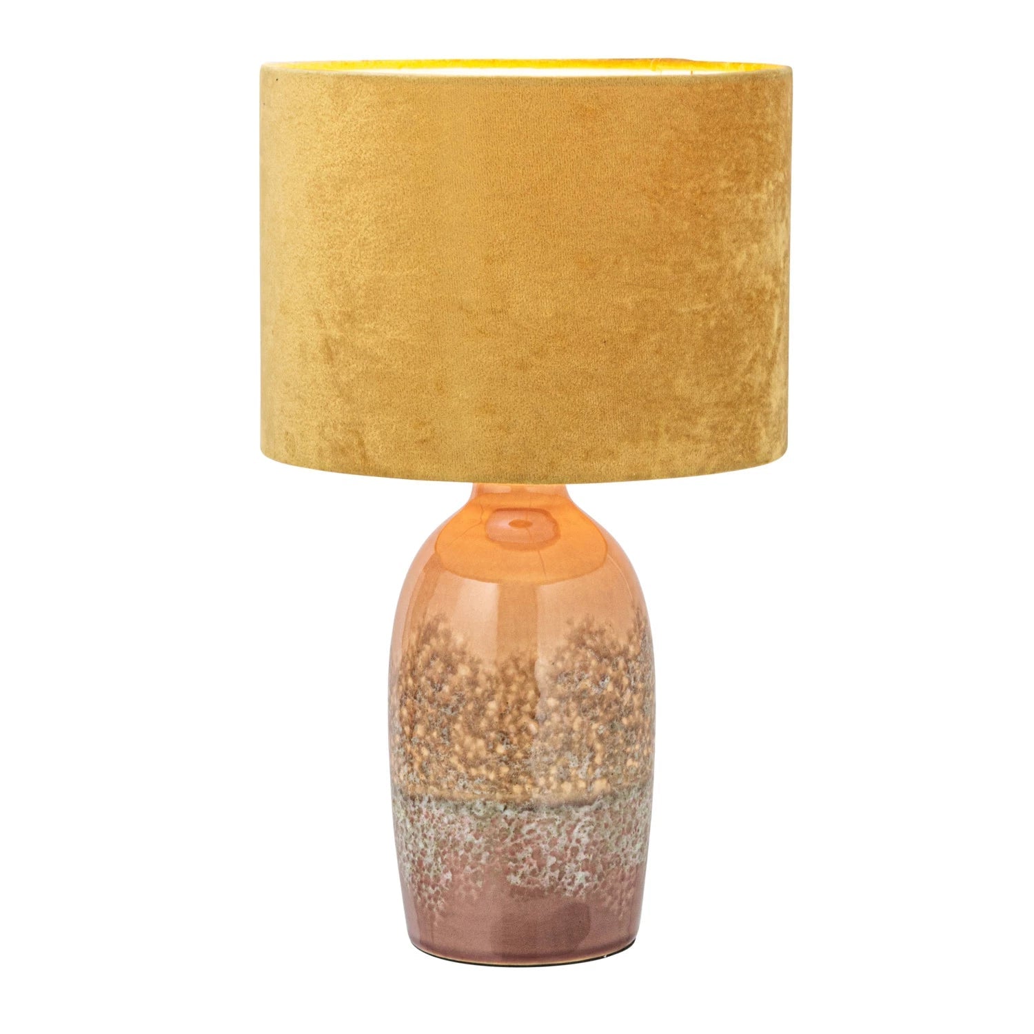 Lamp Tabletop Stoneware Reactive Glaze Velvet Shade Mauve & Mustard 16.5" High by Homeportonline