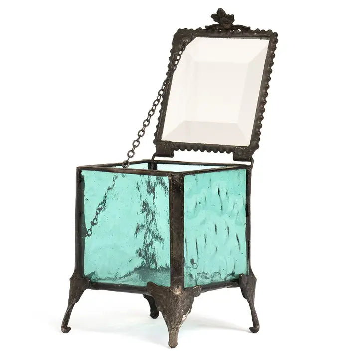 Turquoise Blue Stained Glass Jewelry Box