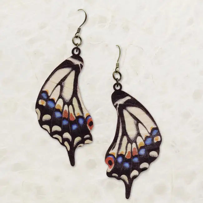 Old World Swallowtail Printed Wood Earring