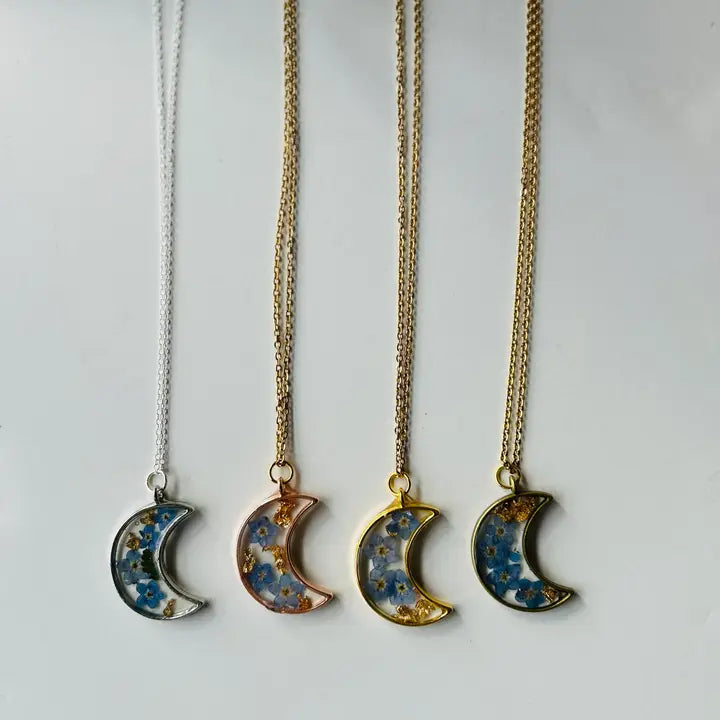 Floral Moon Pendant Necklace