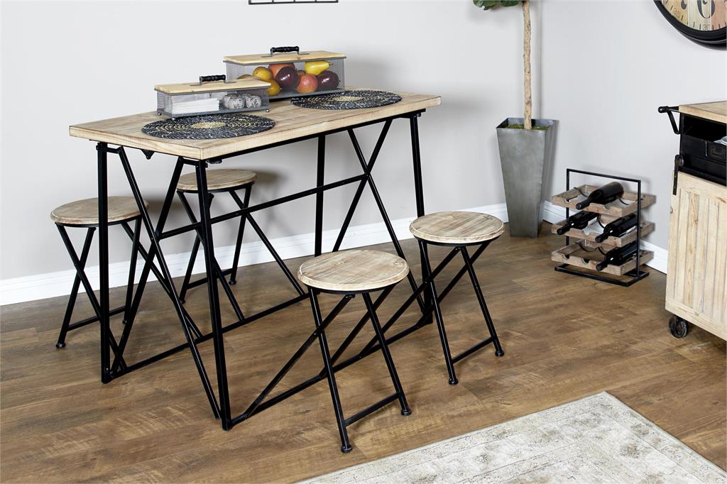 Light Brown Wood Folding Dining Table With Black Metal by Homeportonline